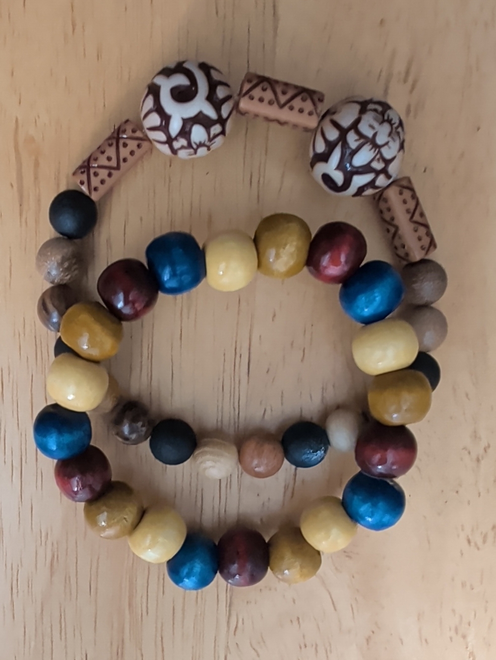 Handmade Multicolor Wooden Beaded Bracelet Set NWOT